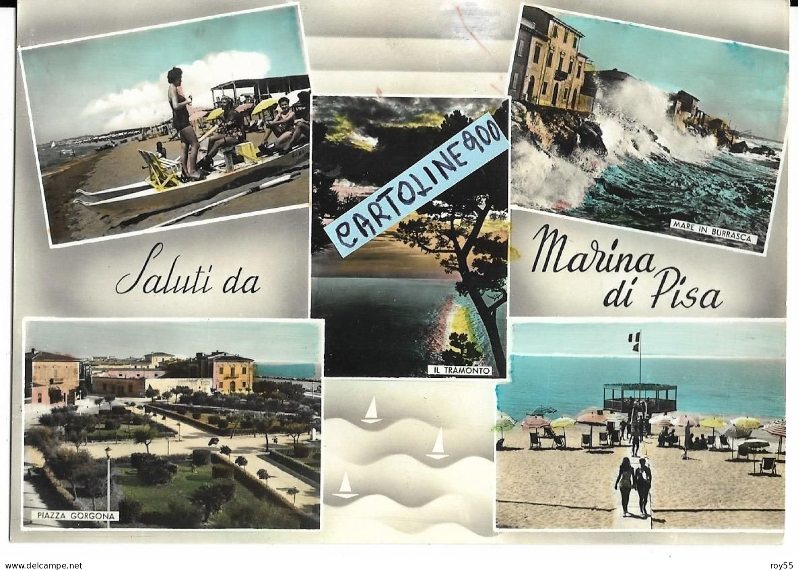 Toscana-pisa-marina Di Pisa Frazione Di Pisa Animate Differenti Vedute Vedutine Saluti Da Marina Di Pisa Anni 50 - Autres & Non Classés