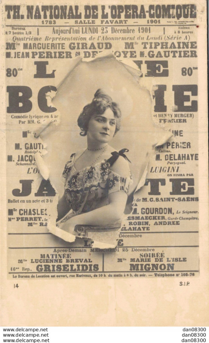AFFICHE DU THEATRE NATIONAL DE L'OPERA COMIQUE  PROGRAMME DU LUNDI 23 DECEMBRE 1901 AVEC MLLES GIRAUD ET TIPHAINE - Théâtre