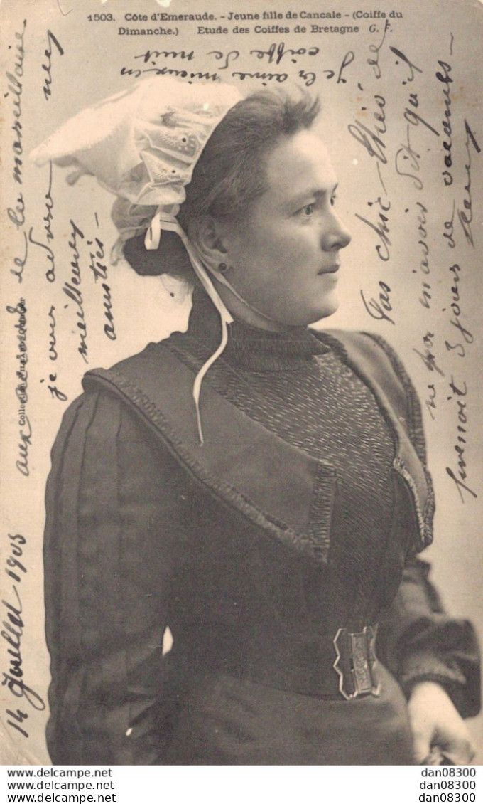 JEUNE FILLE DE CANCALE COIFFE DU DIMANCHE ETUDE DES COIFFES DE BRETAGNE - Costumes