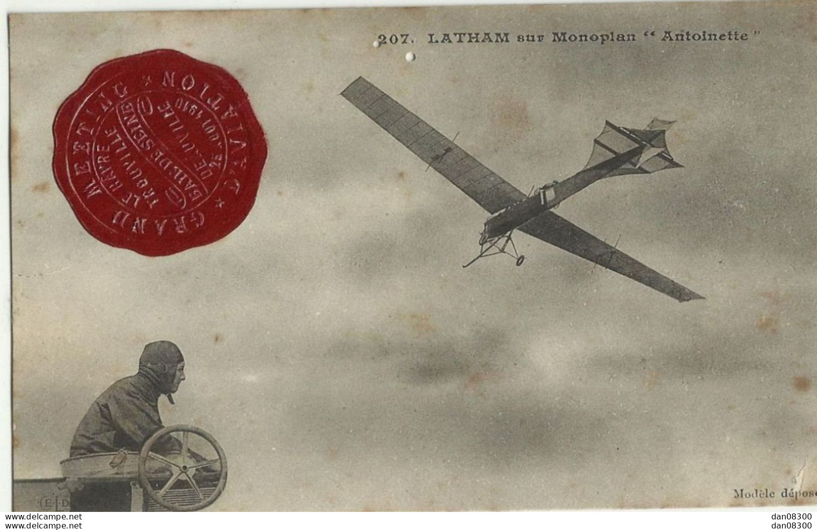 LATHAM SUR MONOPLAN ANTOINETTE CACHET DE CIRE GRAND MEETING D'AVIATION LE HAVRE TROUVILLE AOUT 1910 - Fliegertreffen