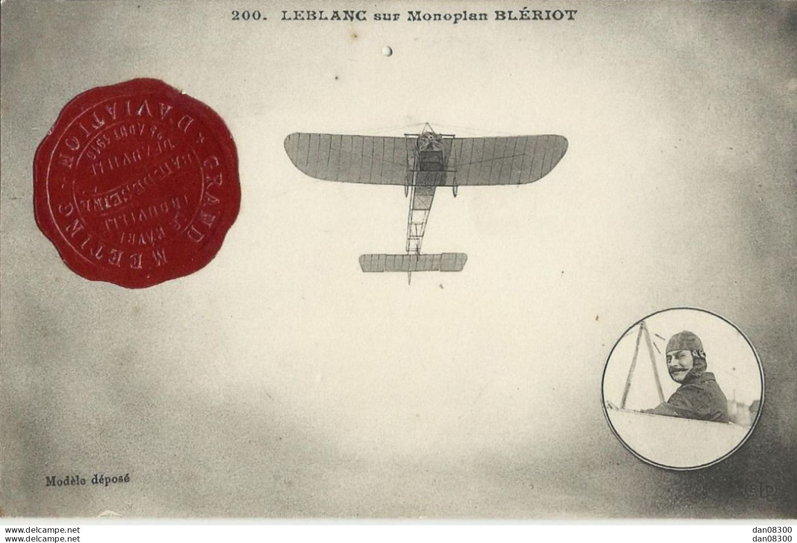 LEBLANC SUR MONOPLAN BLERIOT CACHET DE CIRE GRAND MEETING D'AVIATION LE HAVRE TROUVILLE AOUT 1910 - Fliegertreffen