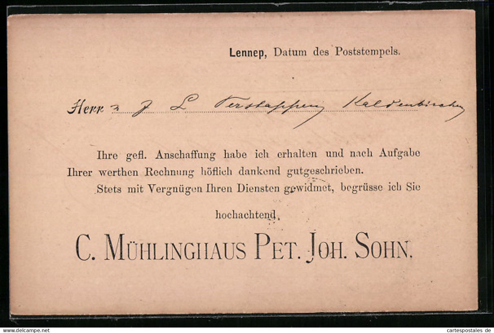 AK Lennep, Korrespondenzkarte C. Mühlinghaus Pet. Joh. Sohn.  - Andere & Zonder Classificatie