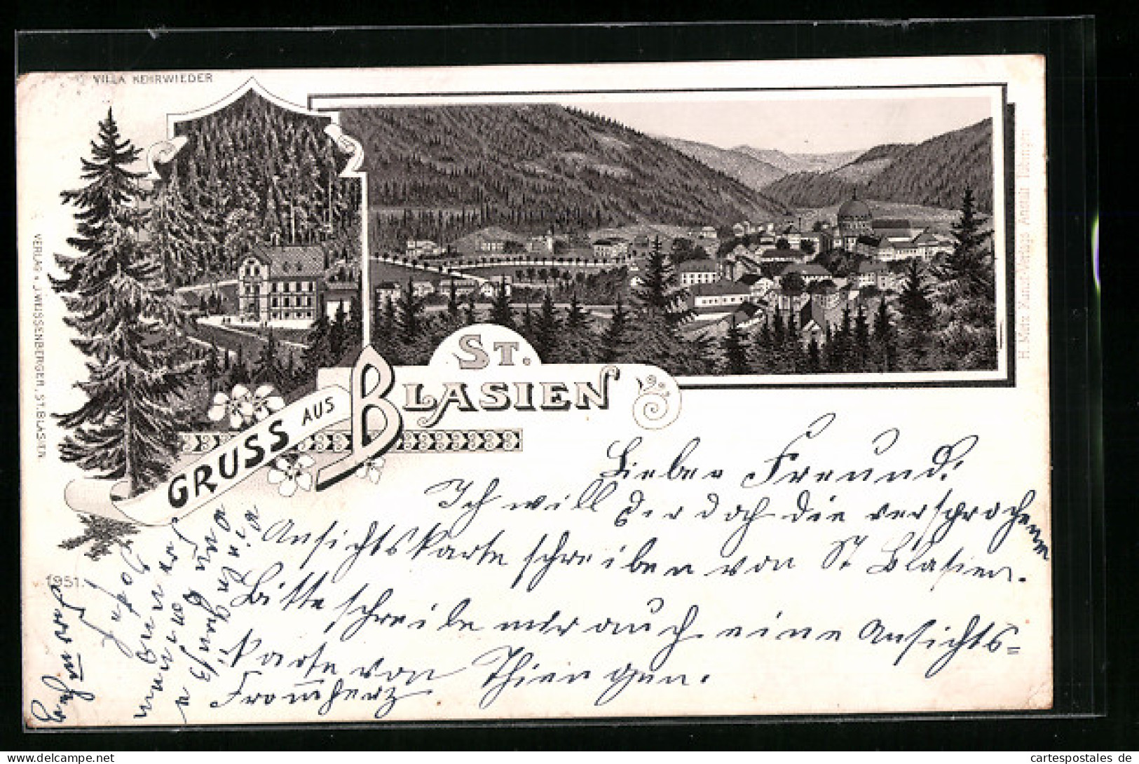Lithographie St. Blasien, Ortsansicht, Blick Auf Gasthaus  - St. Blasien