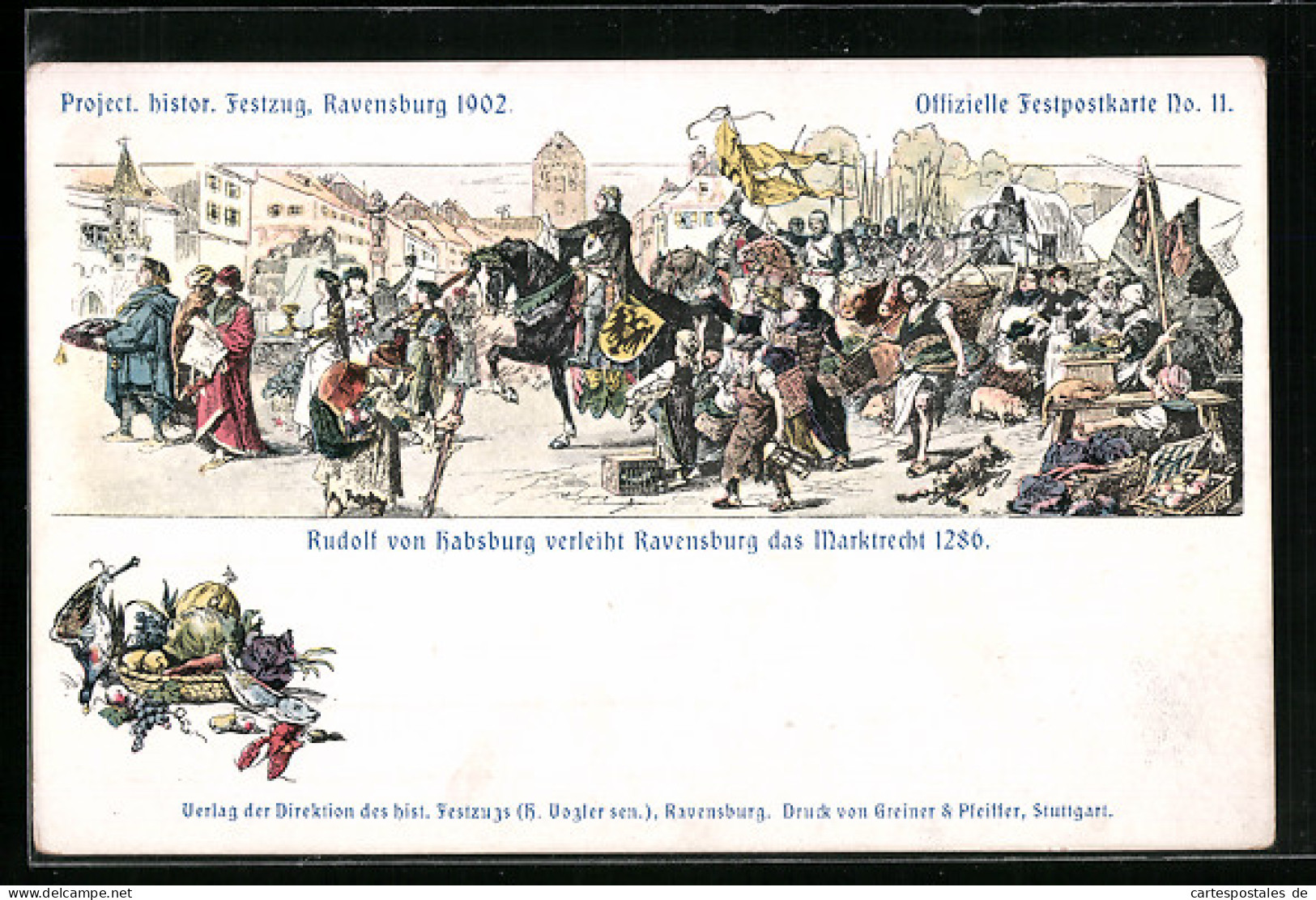 Künstler-AK Ravensburg, Project. Historischer Festzug 1902, Rudolf Von Habsburg Verleiht Der Stadt Das Marktrecht 1286  - Ravensburg