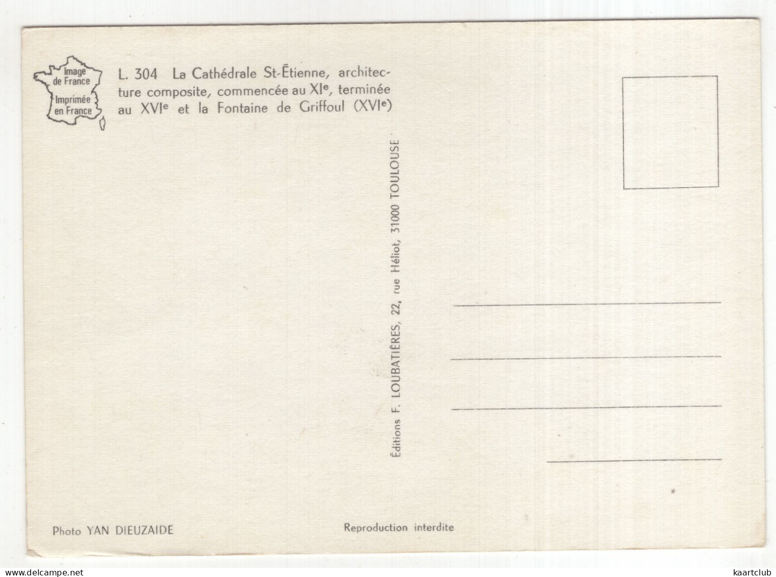 Toulouse: CITROËN 2CV, AZU, 2x SIMCA 1000, RENAULT 4, DAUPHINE, PEUGEOT 504 - Cathédrale St-Étienne, Fontaine - (France) - PKW