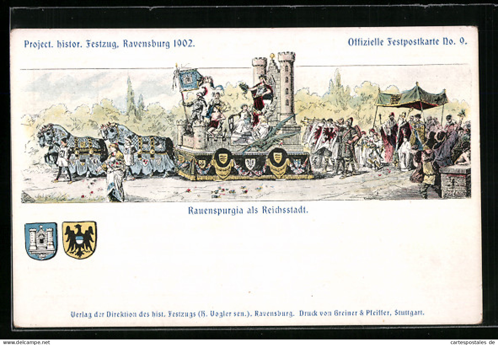 Lithographie Ravensburg, Project. Histor. Festzug 1902, Rauenspurgia Als Reichsstadt, Nr. 9  - Ravensburg