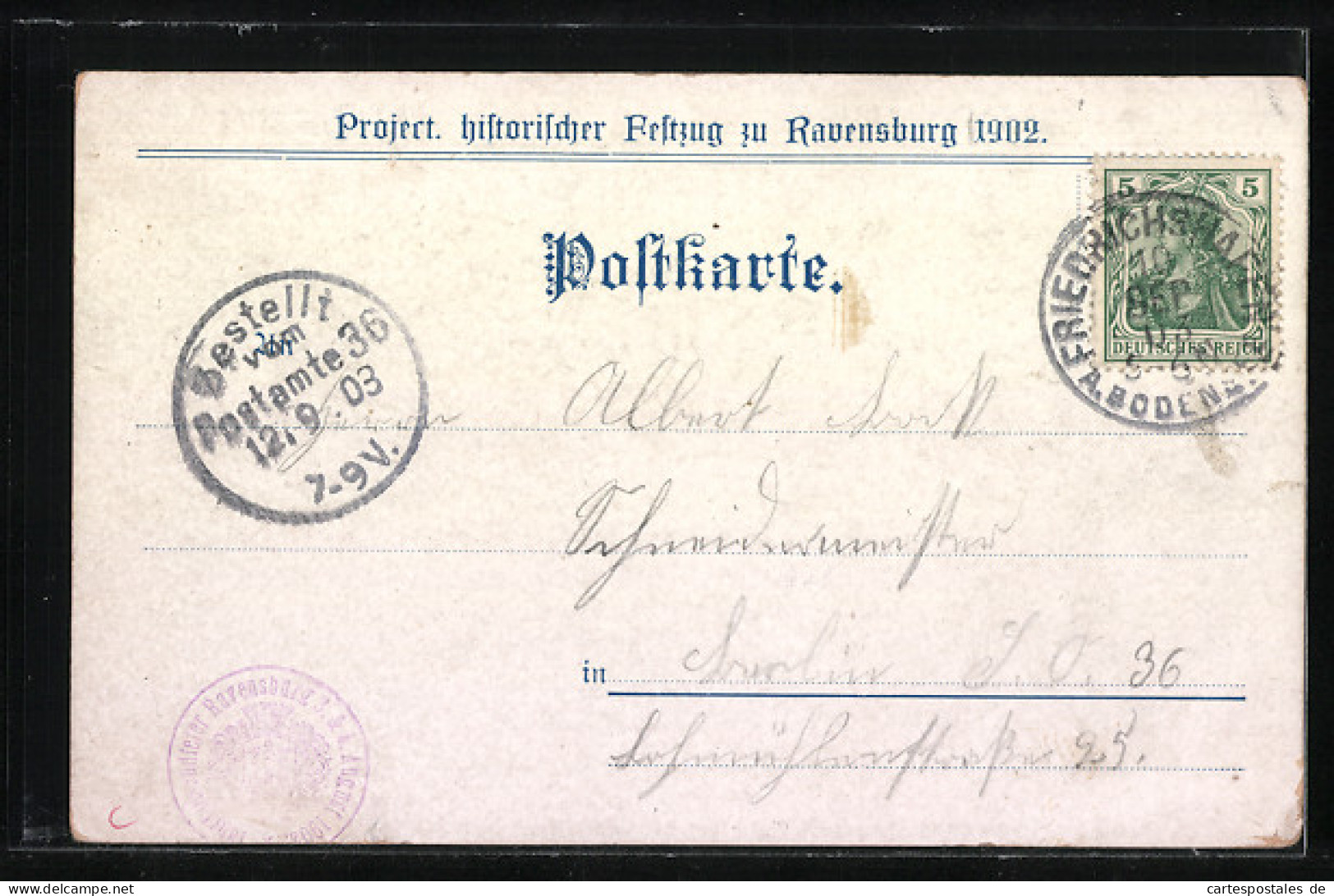 AK Ravensburg, Project. Histor. Festzug 1902, No. 6, Carl Der Grosse Mit Gemahlin Hildegard Um 1770  - Autres & Non Classés