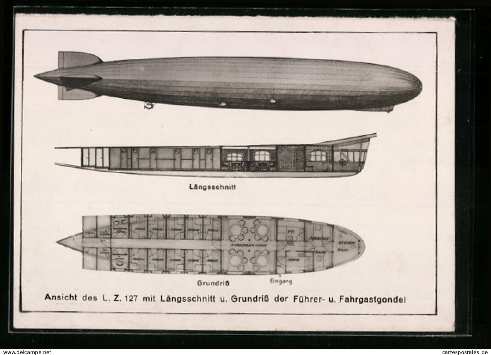 AK Luftschiff LZ 127 Graf Zeppelin Grundriss Und Längsschnitt Der Führer- Und Fahrgastgondel  - Luchtschepen