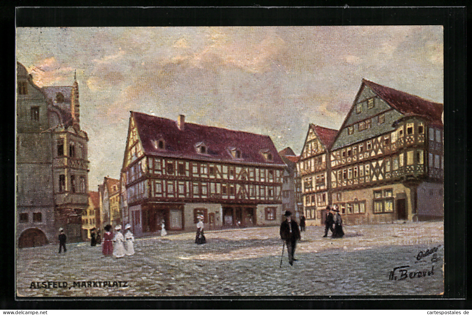 Künstler-AK Alsfeld, Ortsansicht Mit Marktplatz  - Alsfeld