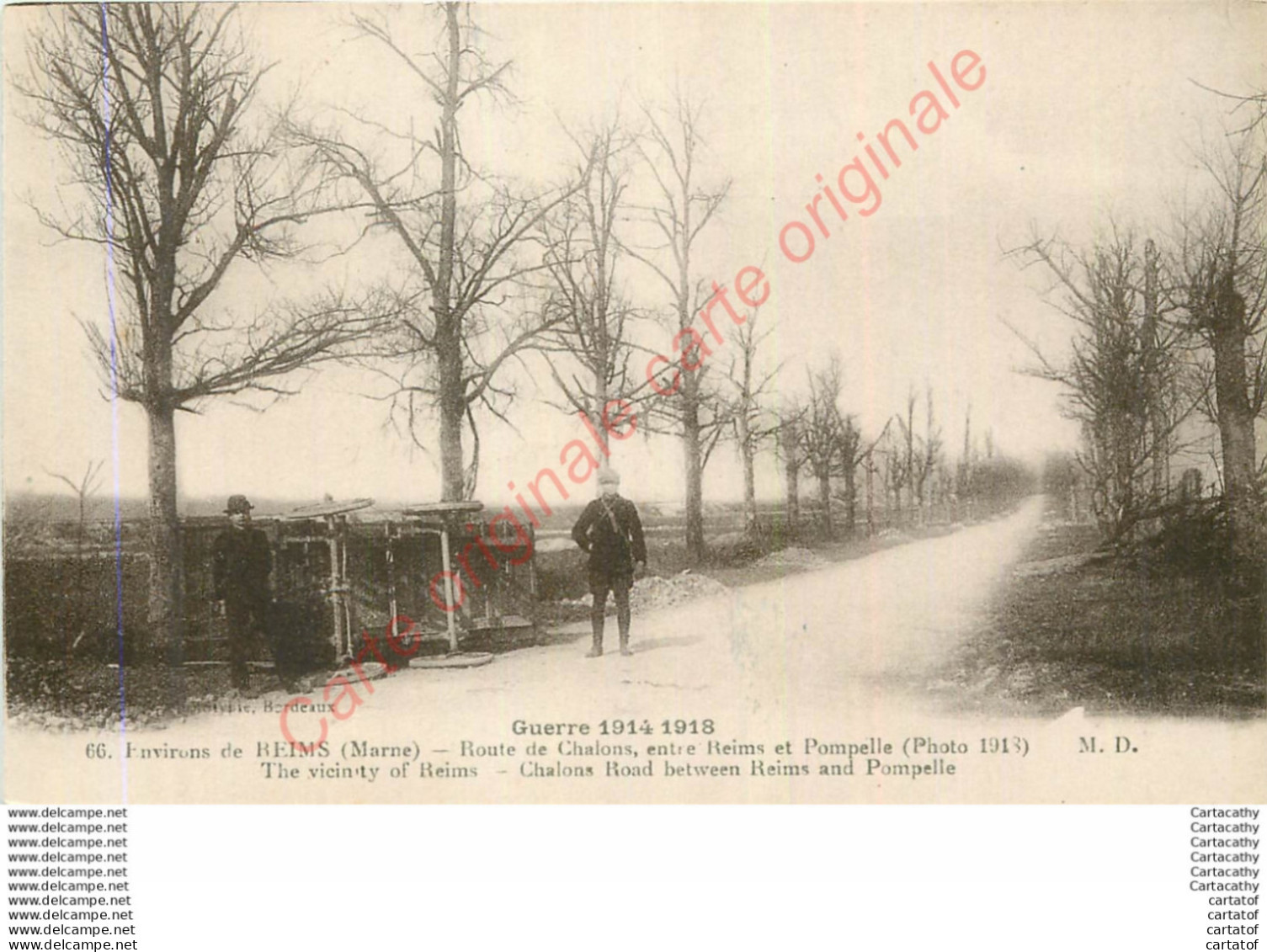 51.   REIMS .  Route De Chalons Entre Reims Et Pompelle .  Guerre 1914-18 ;  Cpa Animée . - Reims