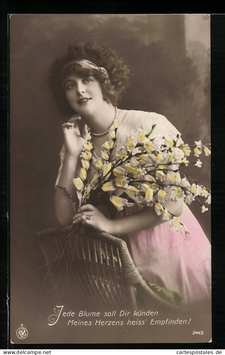 Foto-AK NPG Nr.3443: Hübsche Junge Frau Mit Gelben Frühlingsblumen  - Photographie