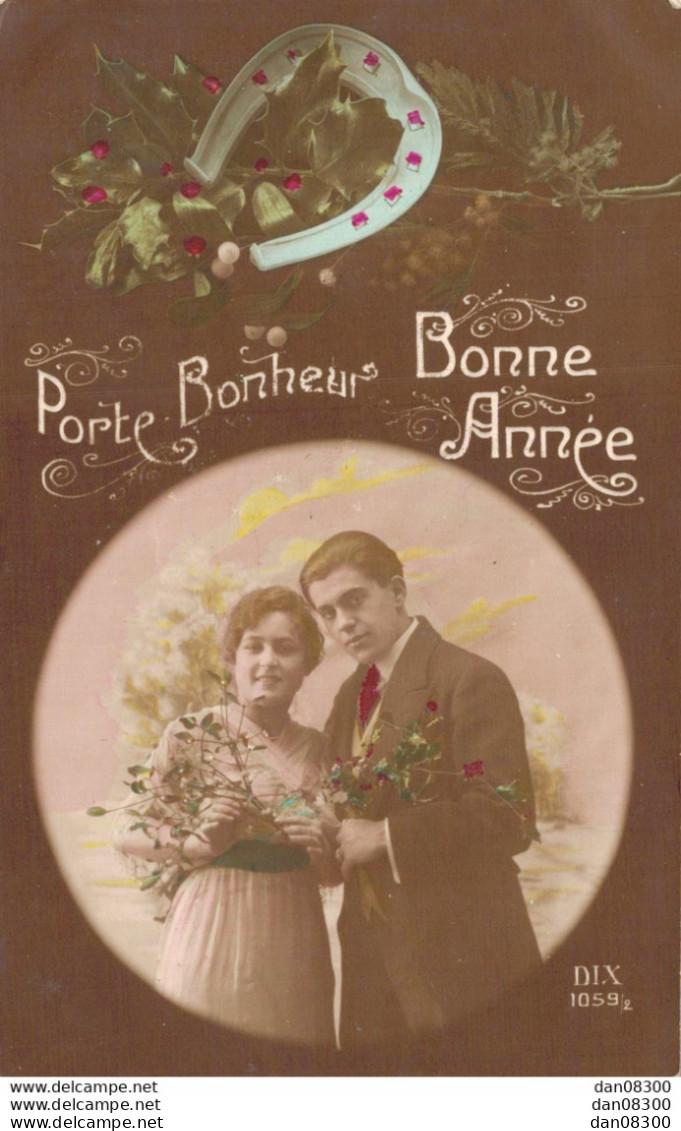 BONNE ANNEE PORTE BONHEUR COUPLE FER A CHEVAL - Nouvel An