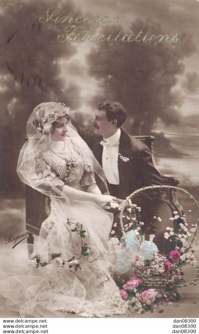 SINCERES FELICITATIONS CARTE POUR UN MARIAGE COUPLE DE MARIES EN 1914 - Coppie