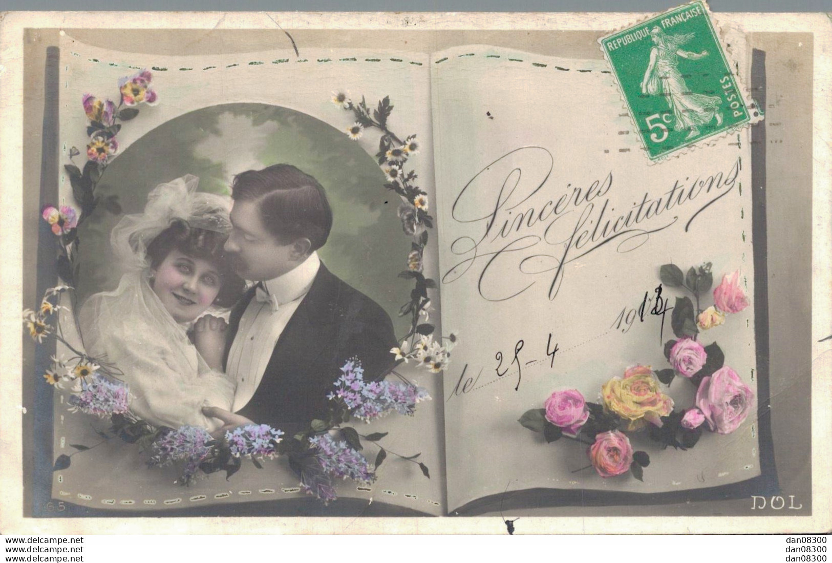 SINCERES FELICITATIONS CARTE POUR UN MARIAGE COUPLE DE MARIES EN 1914 - Couples