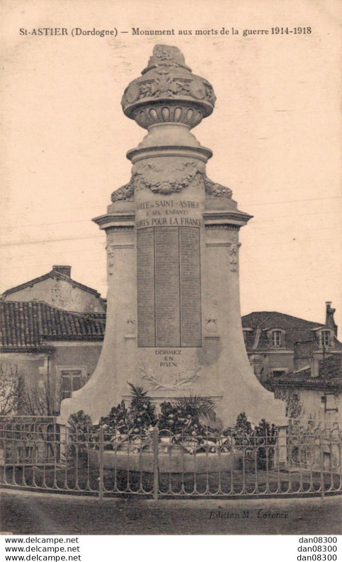 24 SAINT ASTIER MONUMENT AUX MORTS DE LA GUERRE 1914-1918 - Oorlogsmonumenten