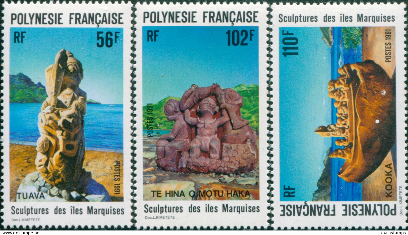 French Polynesia 1991 Sc#567-569,SG617-619 Marquesas Islands Sculptures Set MNH - Otros & Sin Clasificación