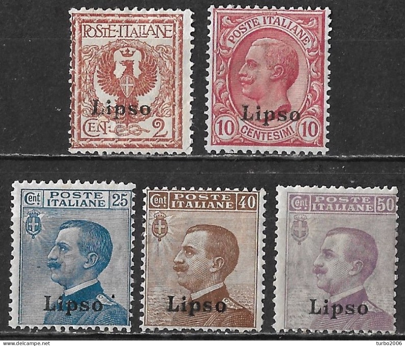 DODECANESE 1912 Italian Stamps With Black Overprint LIPSO 5 Values From The Set Vl. 1-3-5/7 MH - Dodekanisos