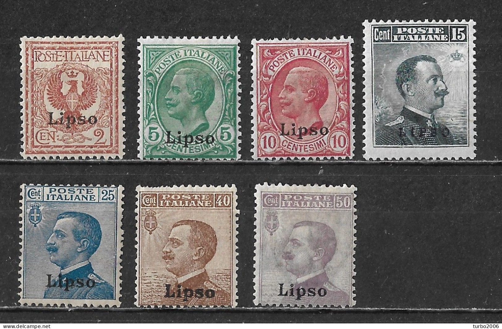 DODECANESE 1912 Italian Stamps With Black Overprint LIPSO Complete MH Set Vl. 1 / 7 - Dodecaneso