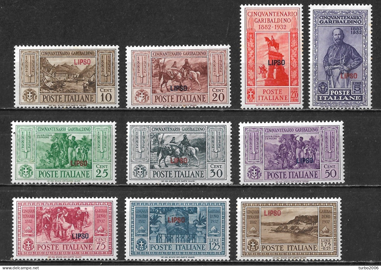DODECANESE 1932 Stamps Of Italy Garibaldi Set With Overprint LIPSO Complete MH Set Vl. 17 / 26 - Dodekanisos