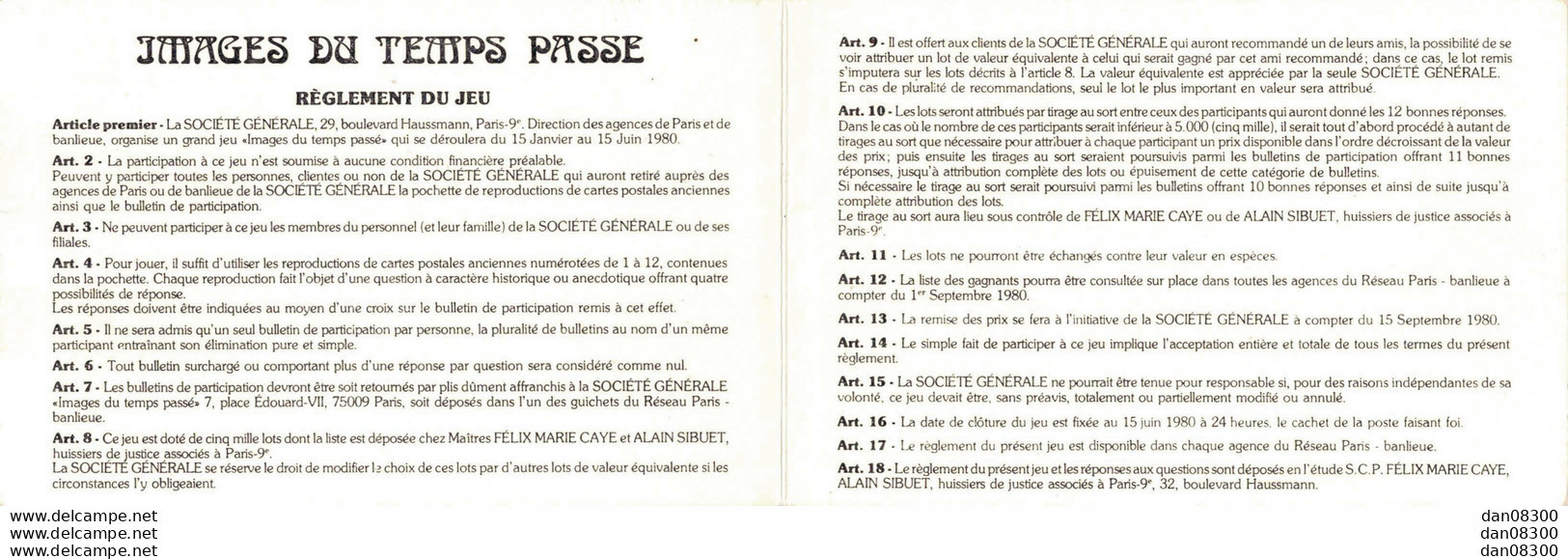 75 PARIS BOULEVARD DES ITALIENS CARTE DOUBLE IMAGE DU TEMPS PASSE JEU DE LA SOCIETE GENERALE EN 1980 - Autres & Non Classés