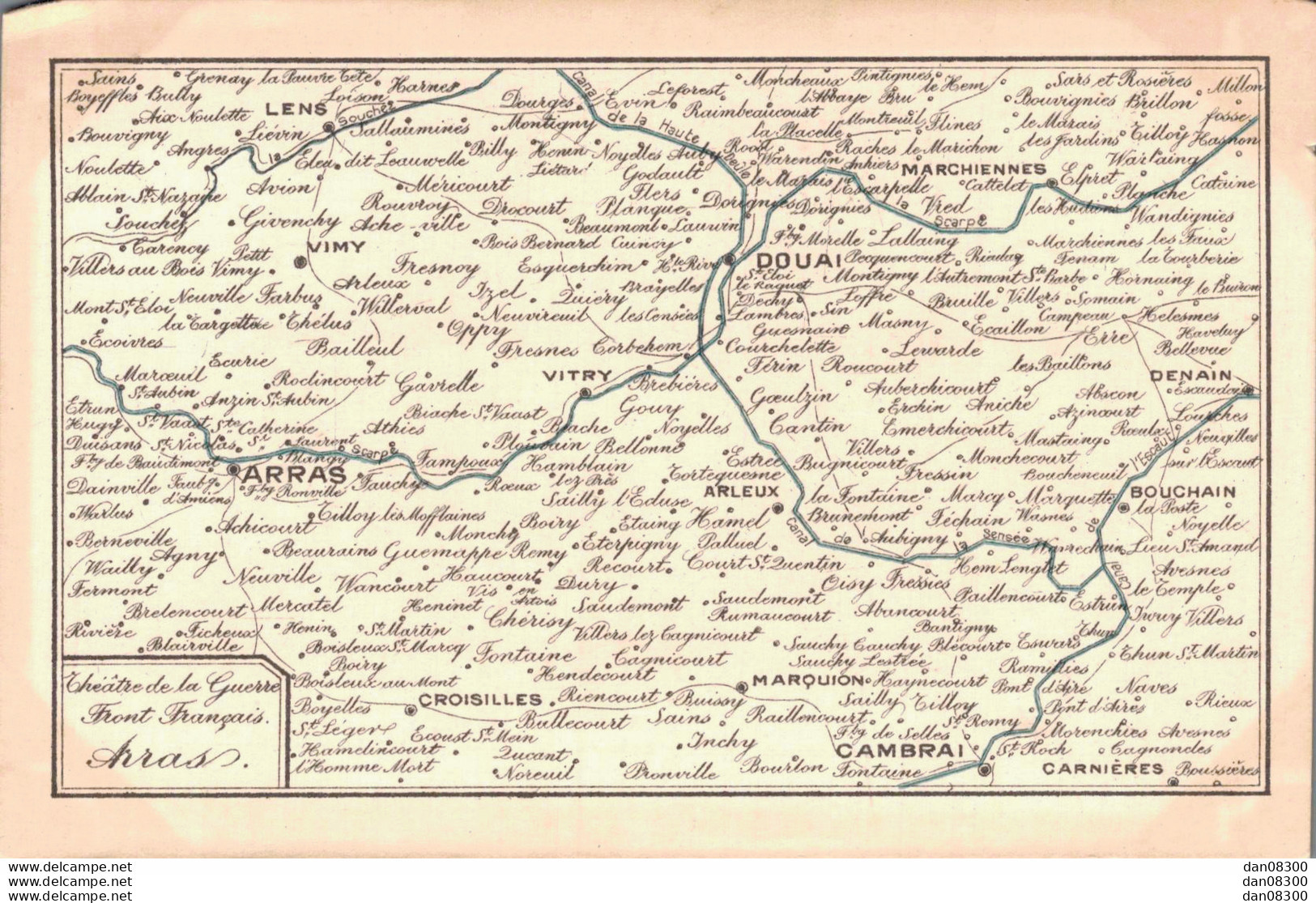 CARTE GEOGRAPHIQUE DU FRONT FRANCAIS A ARRAS THEATRE DE LA GUERRE - War 1914-18