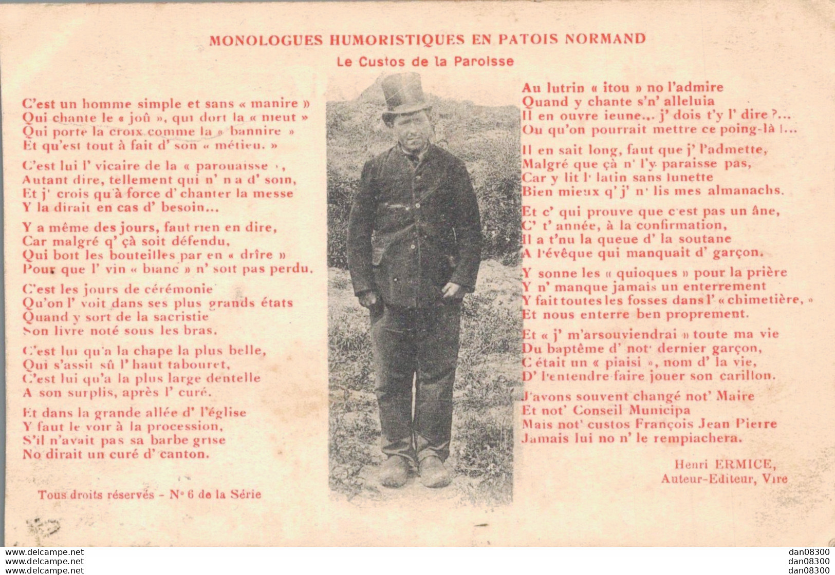 MONOLOGUE HUMORISTIQUE EN PATOIS NORMAND PAR HENRI ERMICE LE CUSTOS DE LA PAROISSE - Humor