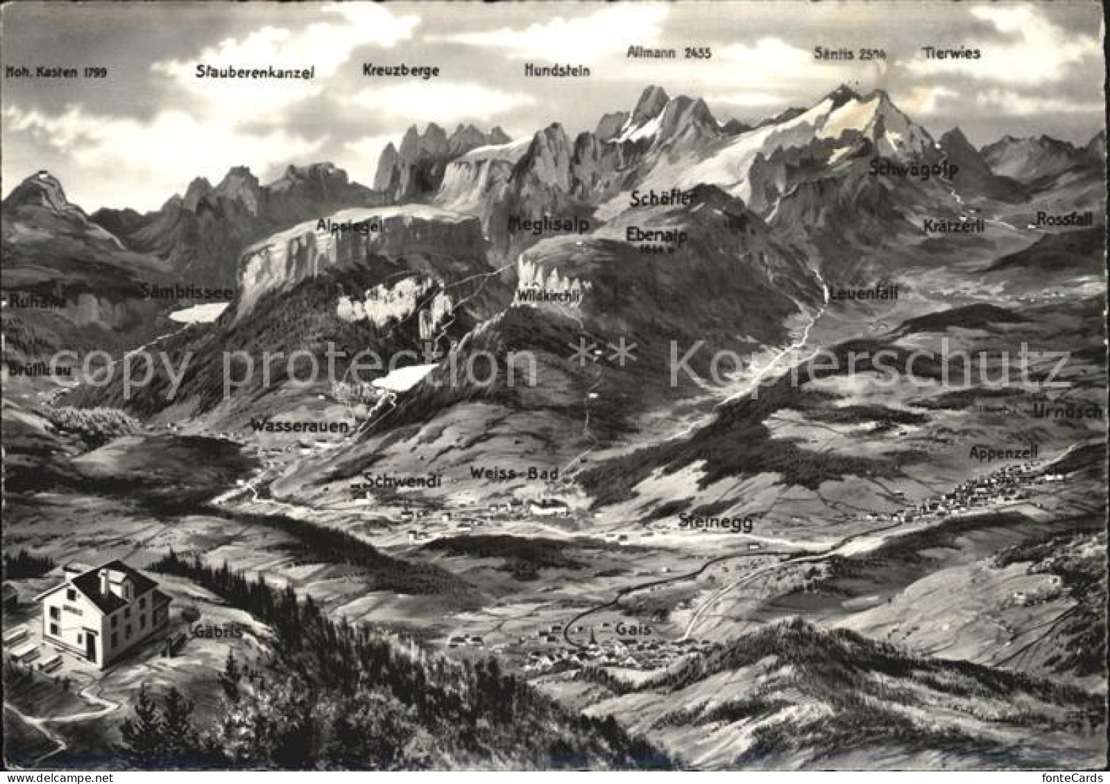 12419838 Appenzell IR Und Alpstein Berghotel Saentis Panoramakarte Appenzell - Sonstige & Ohne Zuordnung
