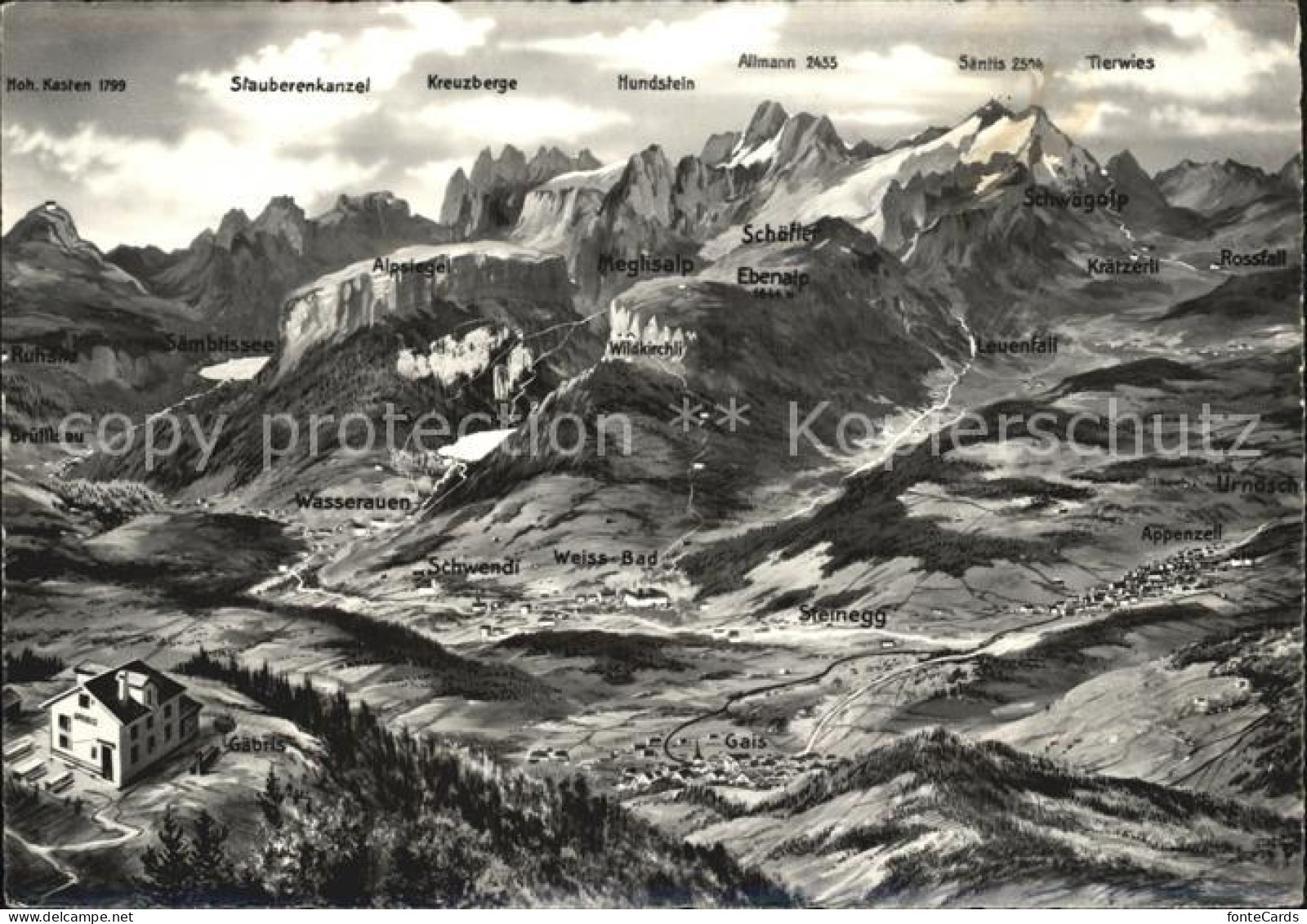 12419838 Appenzell IR Und Alpstein Berghotel Saentis Panoramakarte Appenzell - Autres & Non Classés