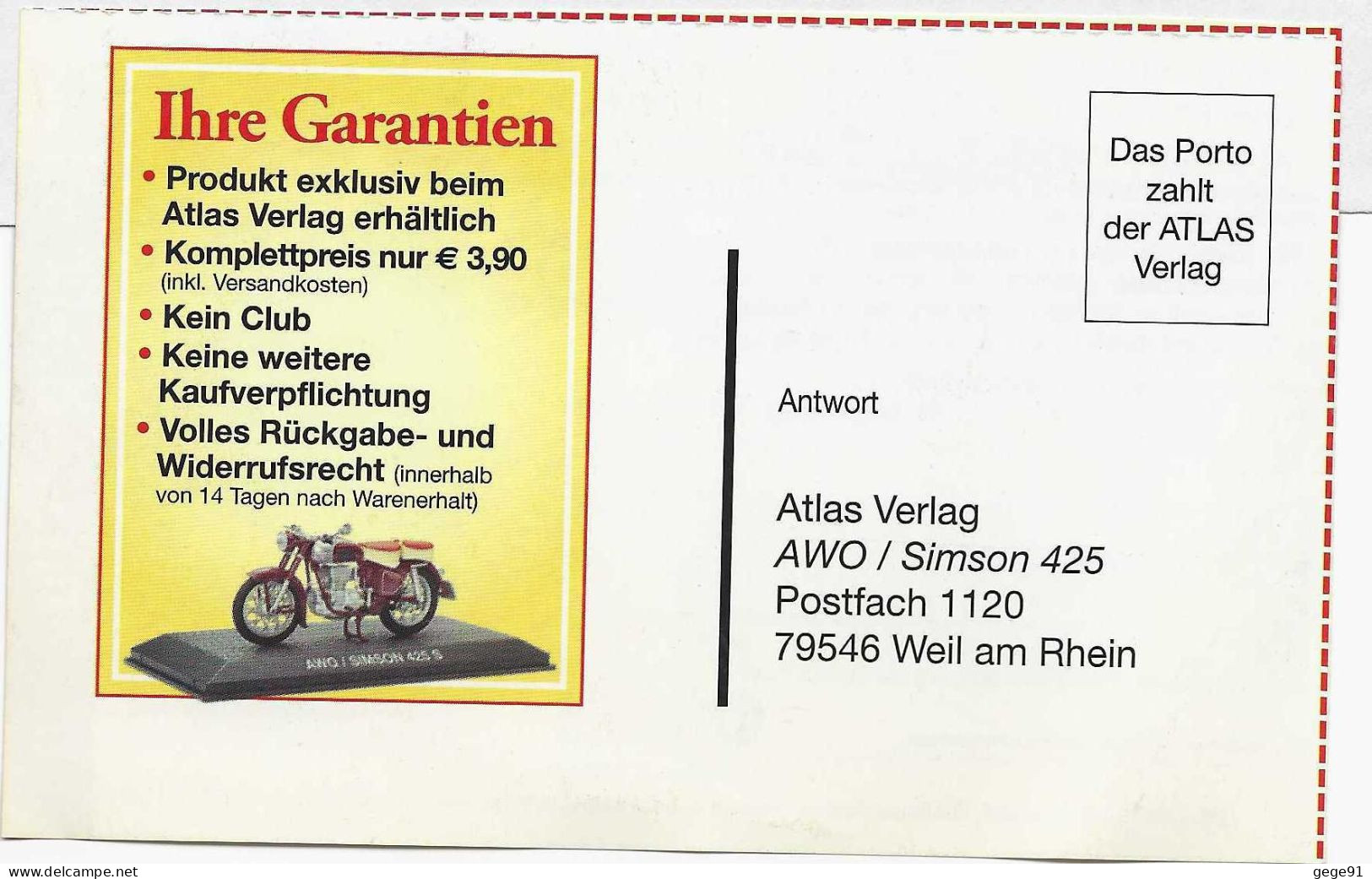 Carte Illustrée En Réponse Payée - Moto Sanson - Motos