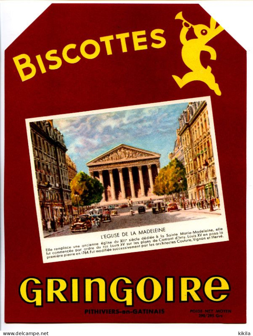 Buvard  15 X 20  Biscottes GRINGOIRE Pithiviers En Gatinais L'Eglise De La Madeleine (Paris)  290/295g - Biscotti