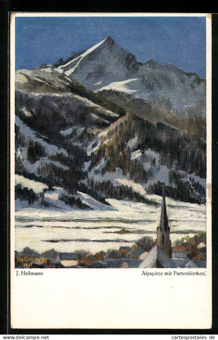 Künstler-AK Garmisch-Partenkirchen, Alpspitze Mit Partenkirchen Im Winter  - Garmisch-Partenkirchen