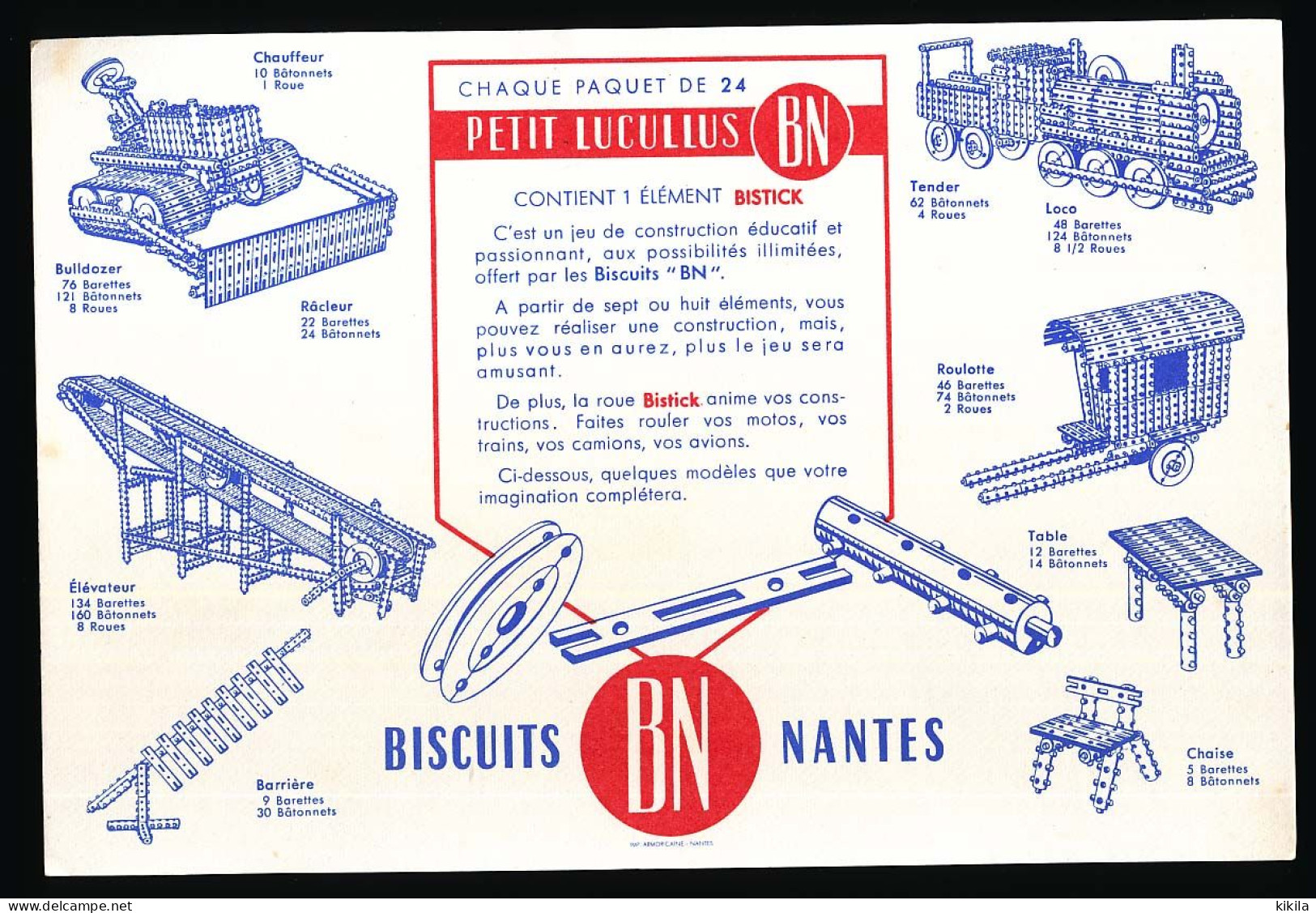 Buvard 20 X 13.5 Biscuits BN Nantes  Petit Lucullus Avec 1 élément BISTICK Locomotive Bulldozer élévateur... - Süssigkeiten & Kuchen