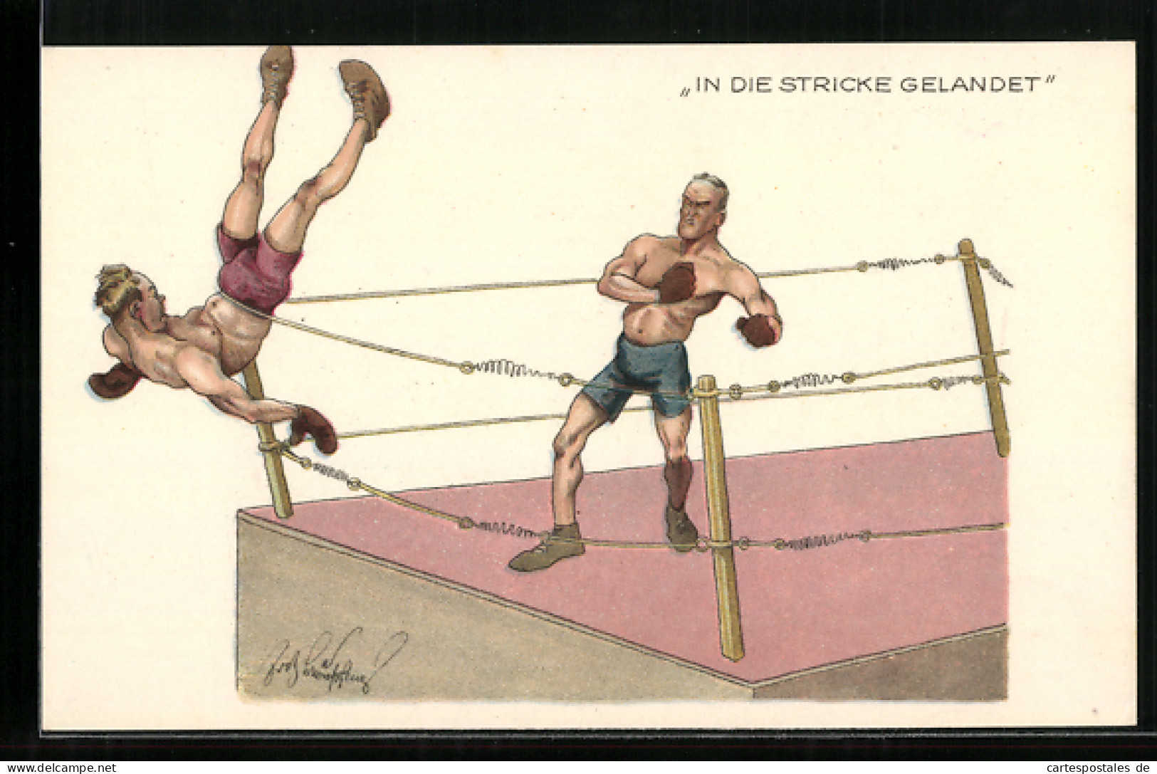 Künstler-AK Fritz Schönpflug: In Die Stricke Gelandet, Boxen  - Boxing