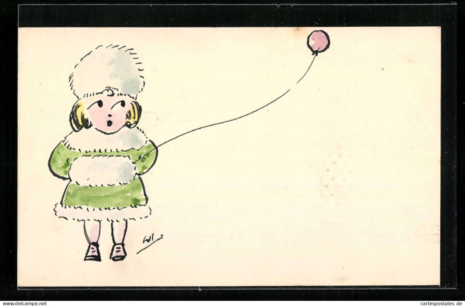 Künstler-AK Handgemalt: Mädchen Mit Muff Und Rosa Ballon  - 1900-1949