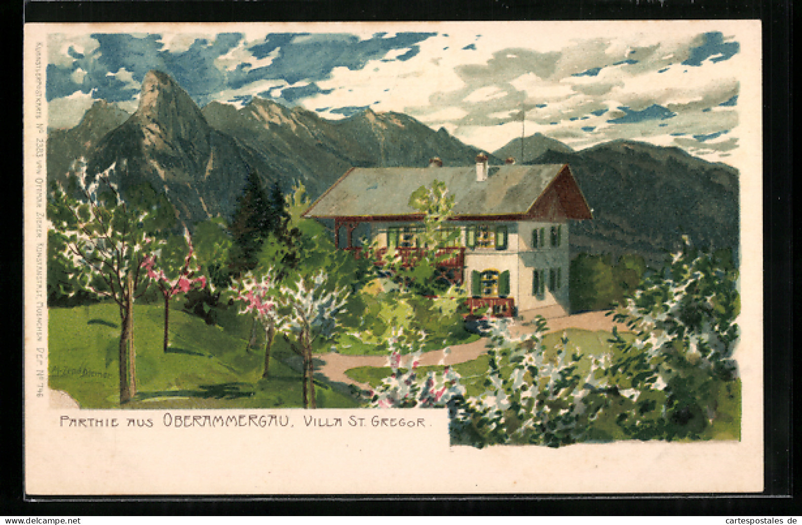 Künstler-AK Zeno Diemer: Oberammergau, Villa St. Gregor  - Diemer, Zeno