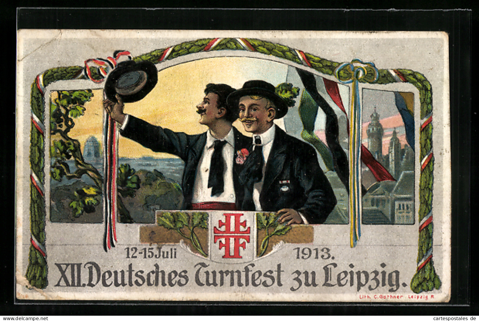 AK Leipzig, XII. Deutsches Turnfest 1913, Turnerzeichen, Turner Mit Hüten, Völkerschlachtdenkmal  - Other & Unclassified