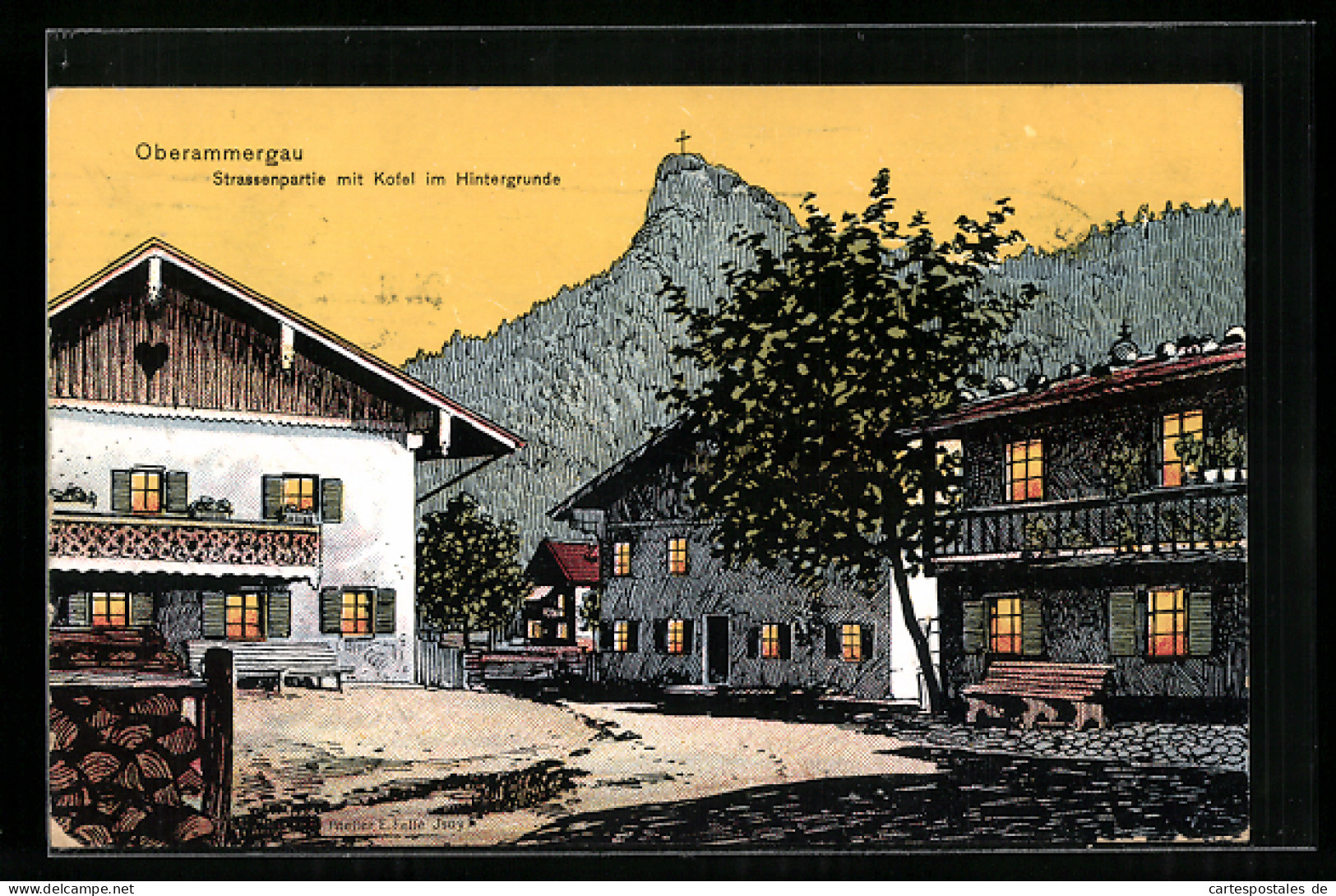 Künstler-AK Eugen Felle: Oberammergau, Ortspartie Mit Kofel Im Hintergrund  - Other & Unclassified