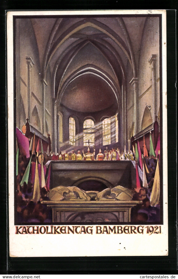 AK Bamberg, Katholikentag 1921, Messe Im Inneren Der Kirche  - Autres & Non Classés