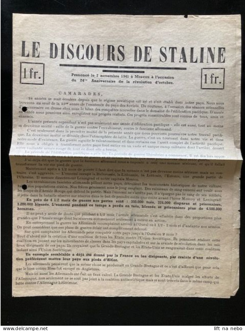 Tract Presse Clandestine Résistance Belge WWII WW2 'Le Discours De Staline' Camarades, 24 Années Se Sont... 4 Pages - Documentos