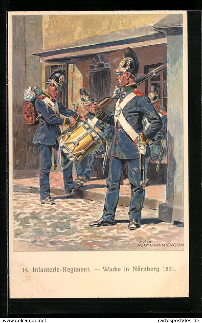 Künstler-AK Anton Hoffmann - München: Nürnberg, Wache 1851, 100-Jahrfeier Des 14. Infanterie-Regiments Hartmann 1914  - Régiments