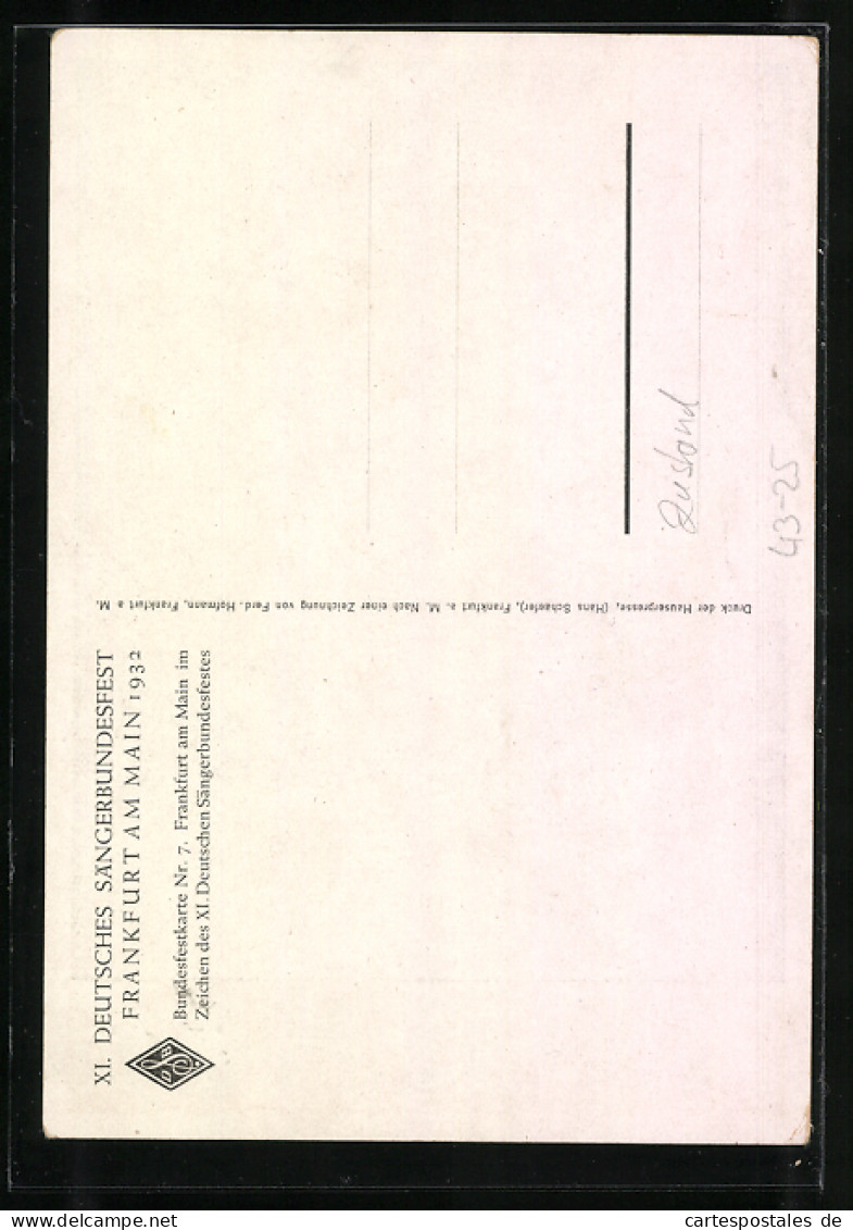 Künstler-AK Frankfurt A. M., XI. Deutsches Sängerbundesfest 1932, Ortsansicht Mit Mainbrücken Aus Der Vogelschau  - Autres & Non Classés