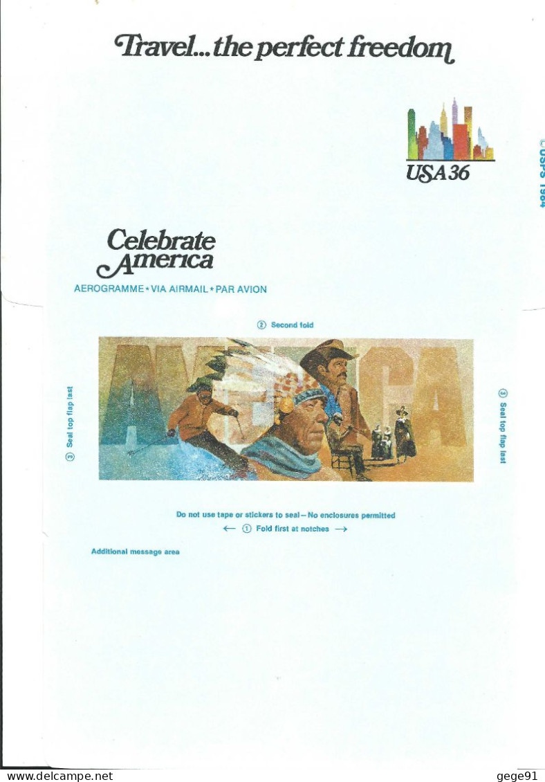 Aérogramme Neuf De 1984 - Amérique - Ski - Amérindien - Cowboy - Trompetiste - Pères Pélerins - Sonstige & Ohne Zuordnung