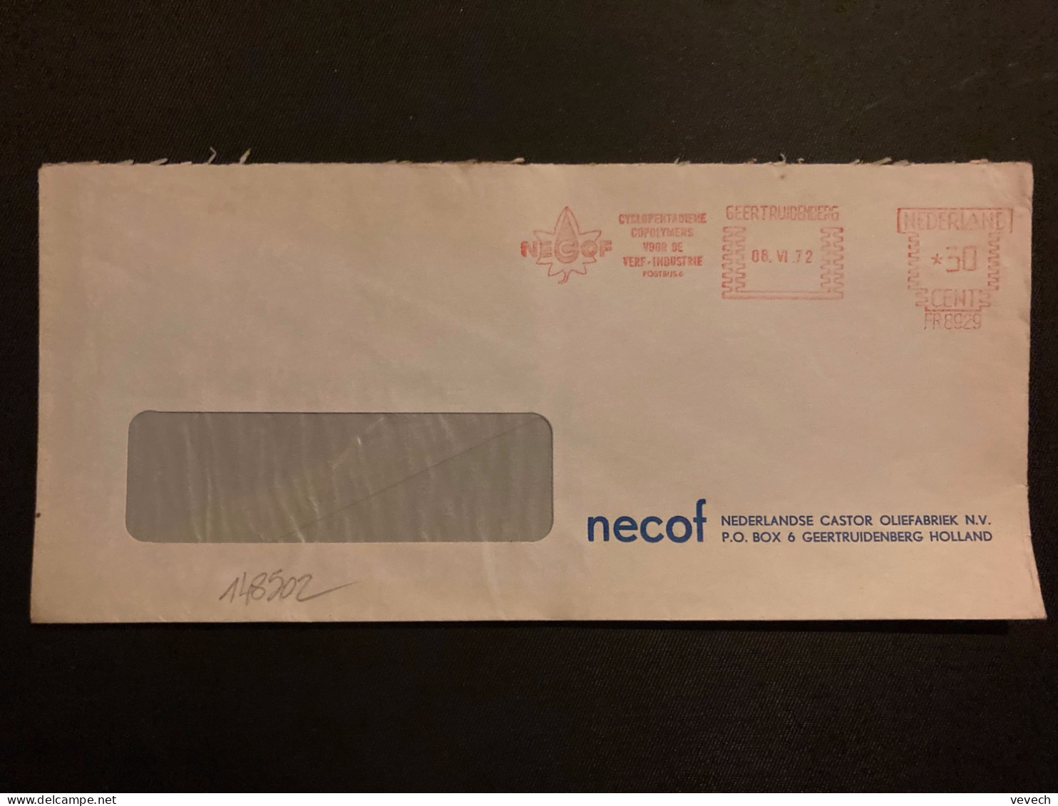 LETTRE NECOF EMA FR 8929 à 30 Du 06 VI 72 GEERTRUIDENBERG NECOF CYCLOPENTADIENE COPOLYMERS VOOR DE VERF INDUSTRIE - Macchine Per Obliterare (EMA)