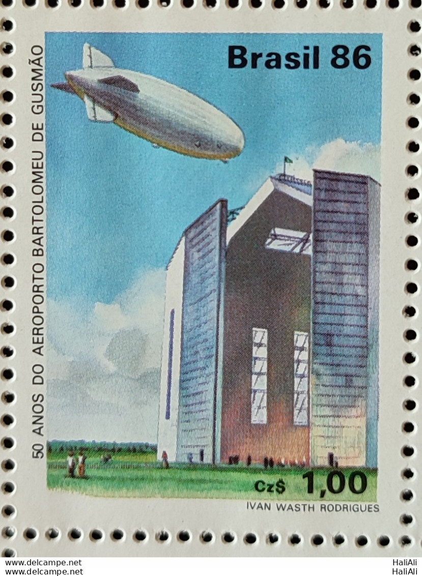 C 1541 Brazil Stamp 50 Years Airport Bartolomeu De Gusmao Balloon Hangar 1986.jpg - Unused Stamps