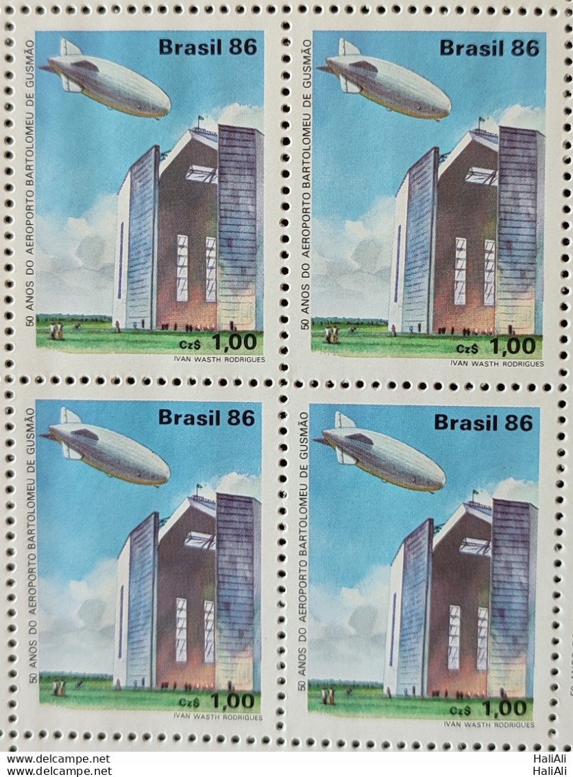 C 1541 Brazil Stamp 50 Years Airport Bartolomeu De Gusmao Balloon Hangar 1986 Block Of 4.jpg - Unused Stamps