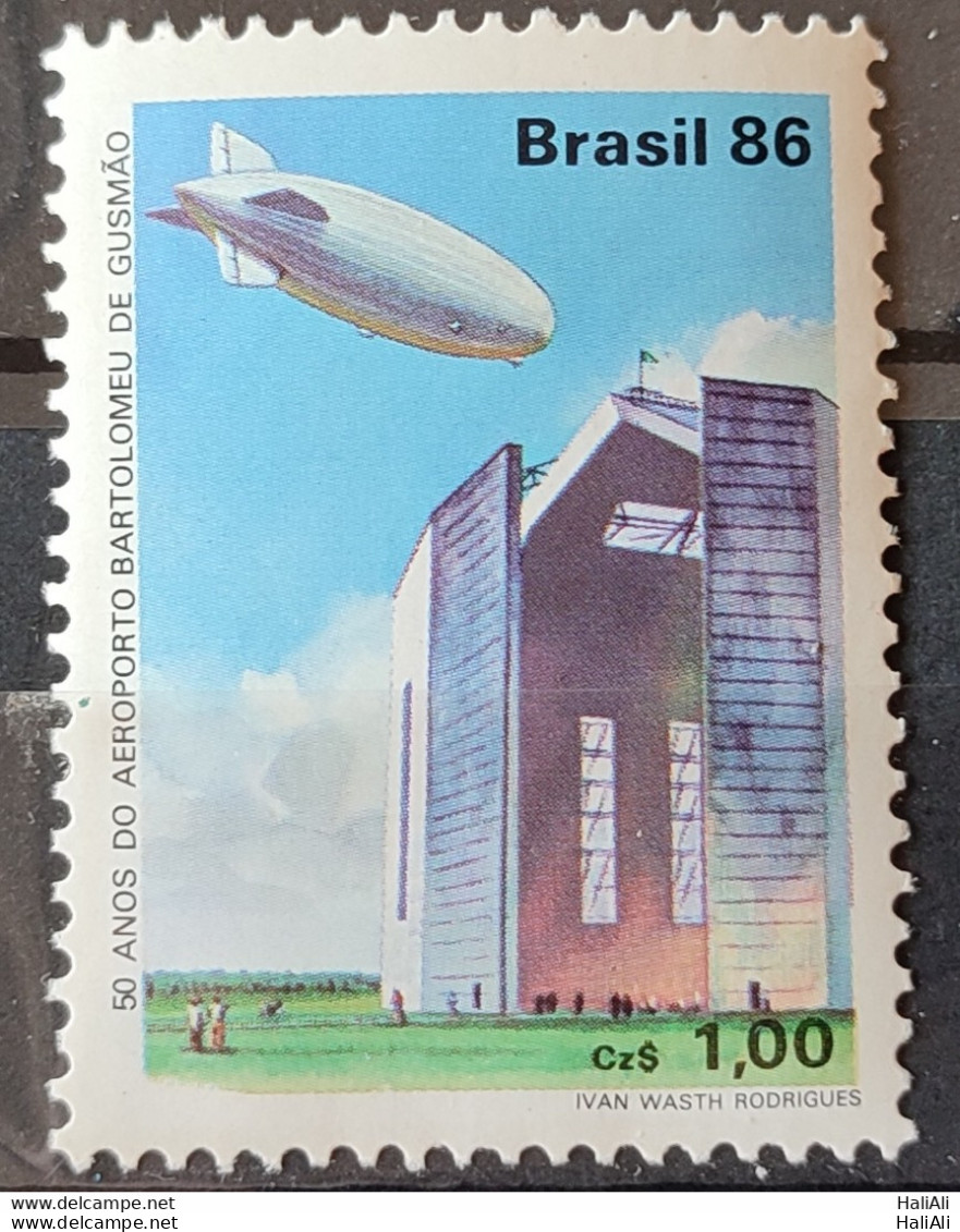 C 1541 Brazil Stamp 50 Years Airport Bartolomeu De Gusmao Balloon Hangar 1986 2.jpg - Unused Stamps
