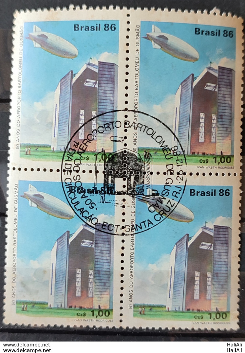 C 1541 Brazil Stamp 50 Years Airport Bartolomeu De Gusmao Balloon Hangar 1986 Block Of 4 CBC RJ.jpg - Neufs