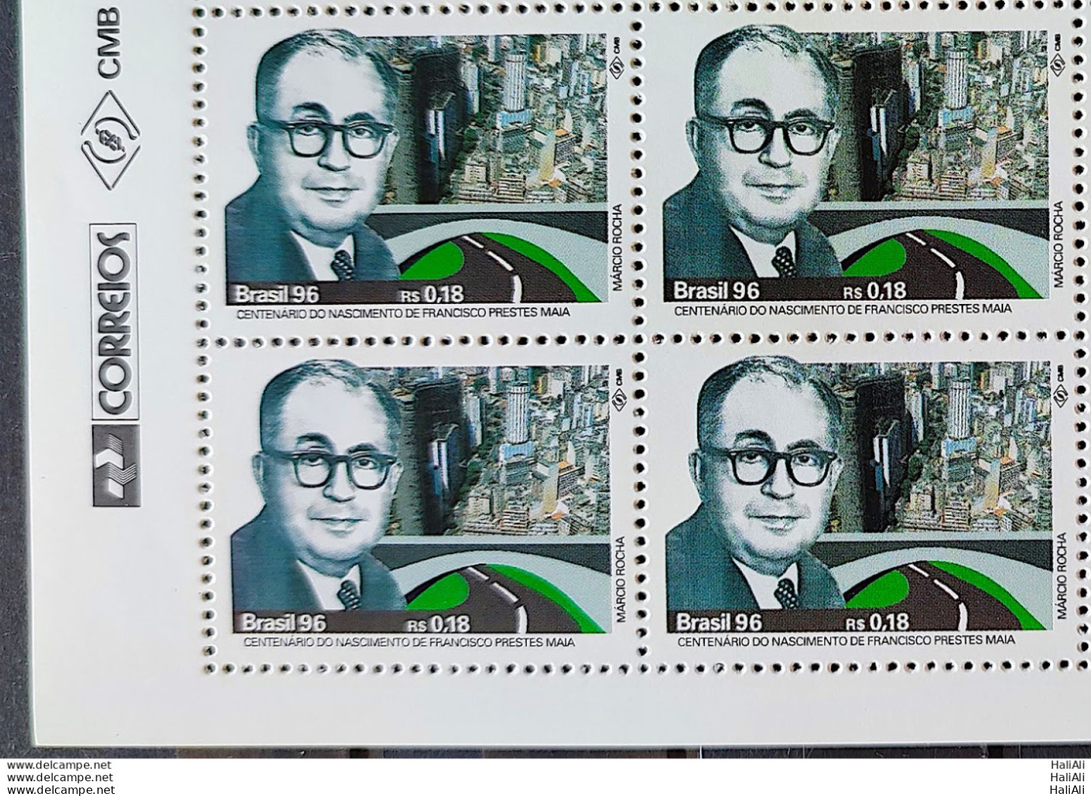 C 1986 Brazil Stamp Francisco Prestes Maia 1996 Block Of 4 Vignette Correios - Nuovi