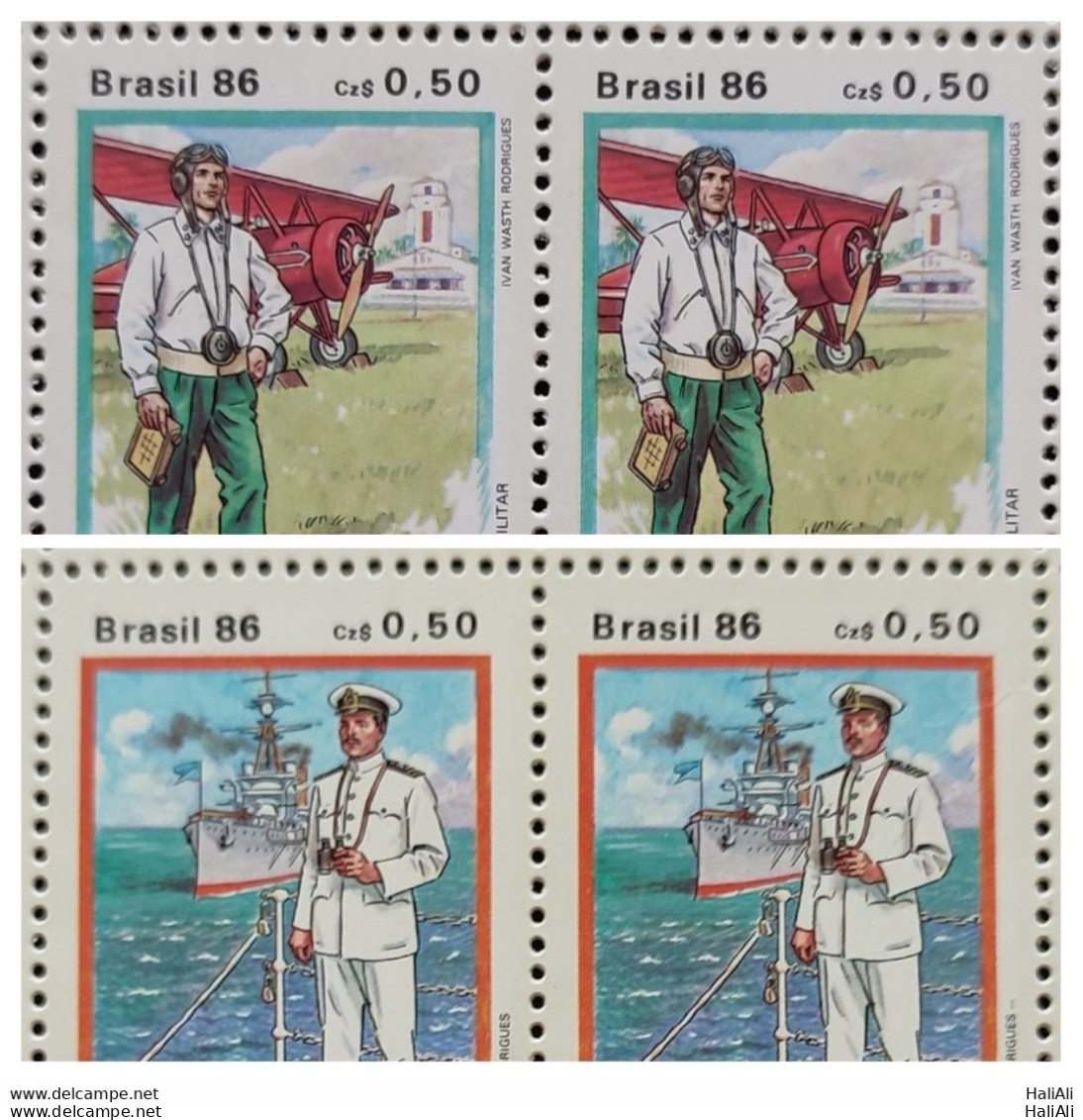 C 1539 Brazil Stamp Costumes And Uniforms Of Marine Aeronautics Ship Airplane 1986 Block Of 4 Complete Series.jpg - Ungebraucht