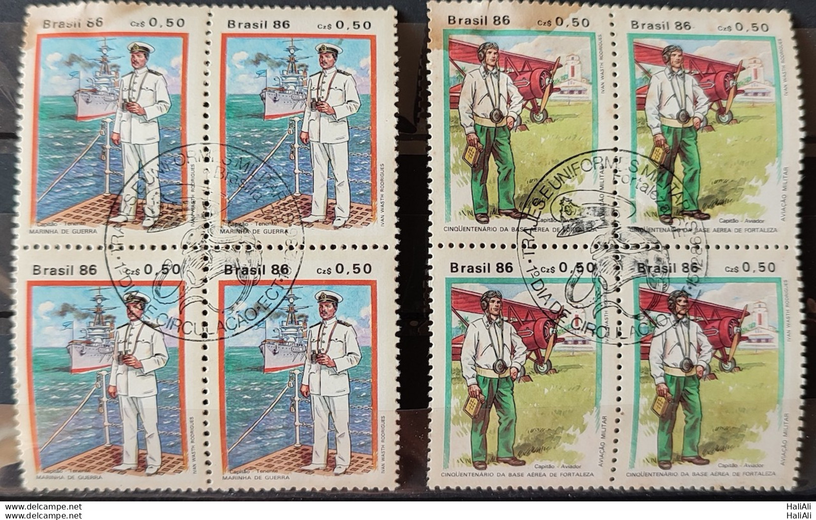 C 1539 Brazil Stamp Costumes And Uniforms Of Marine Aeronautics Ship Airplane 1986 Block Of 4 CBC Brasilia Complete Seri - Ungebraucht